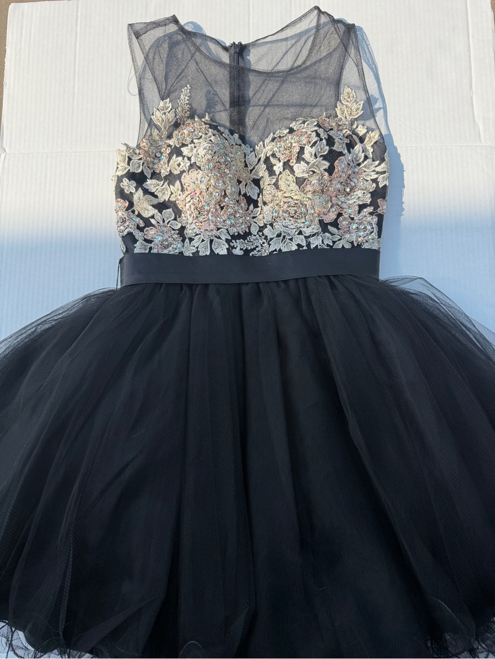Mori Lee by Madeline Gardner Black Embroidered Beaded Tulle Cocktail Dress